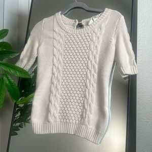 Cream Short Sleeve Cable Knit Top